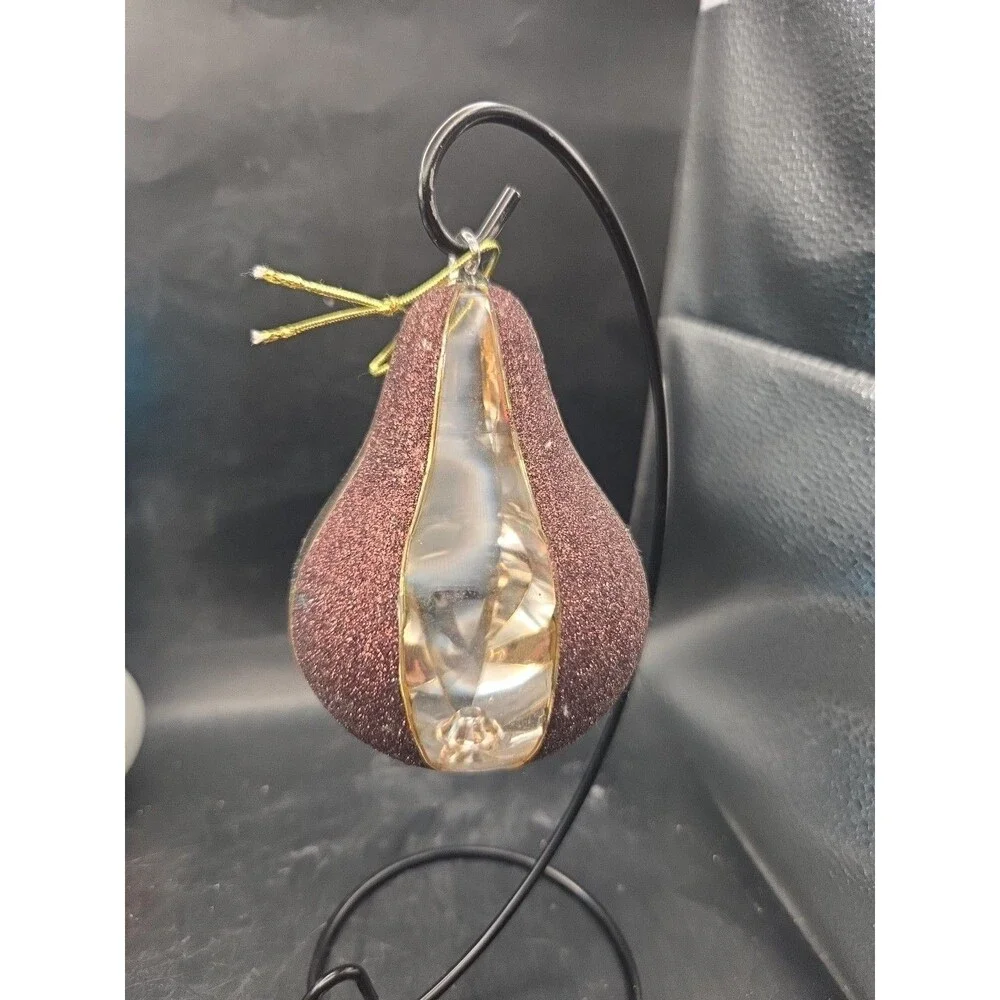 Vintage Pottery Barn Large Pear Shaped Blown Glass Glitter Christmas Ornament